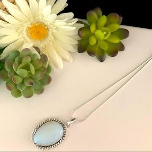 Opalite Gemstone Silver Pendant with Silver Chain Necklace